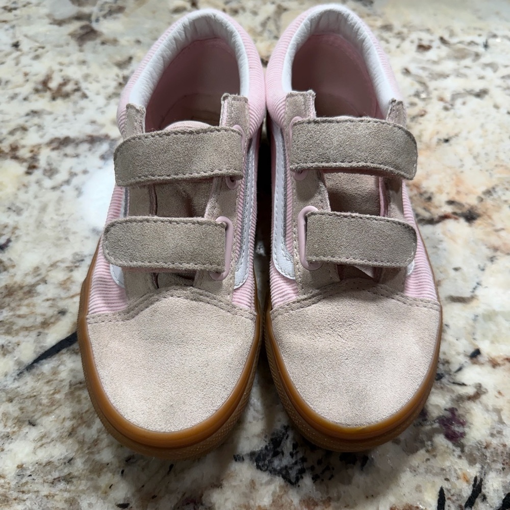 Vans Girl Pink corduroy and Beige suede Velcro Sneakers shoes